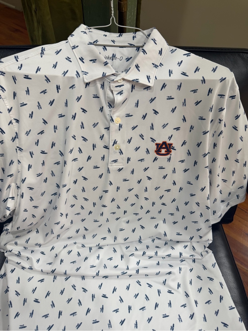 Johnnie O Auburn University Men's White Polo with Navy Print